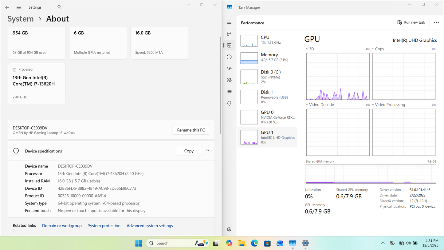 HP Omen 16-WD0063DX 16" i7-13620H 2.4GHz 16GB RAM 1TB SSD GeForce RTX 4050