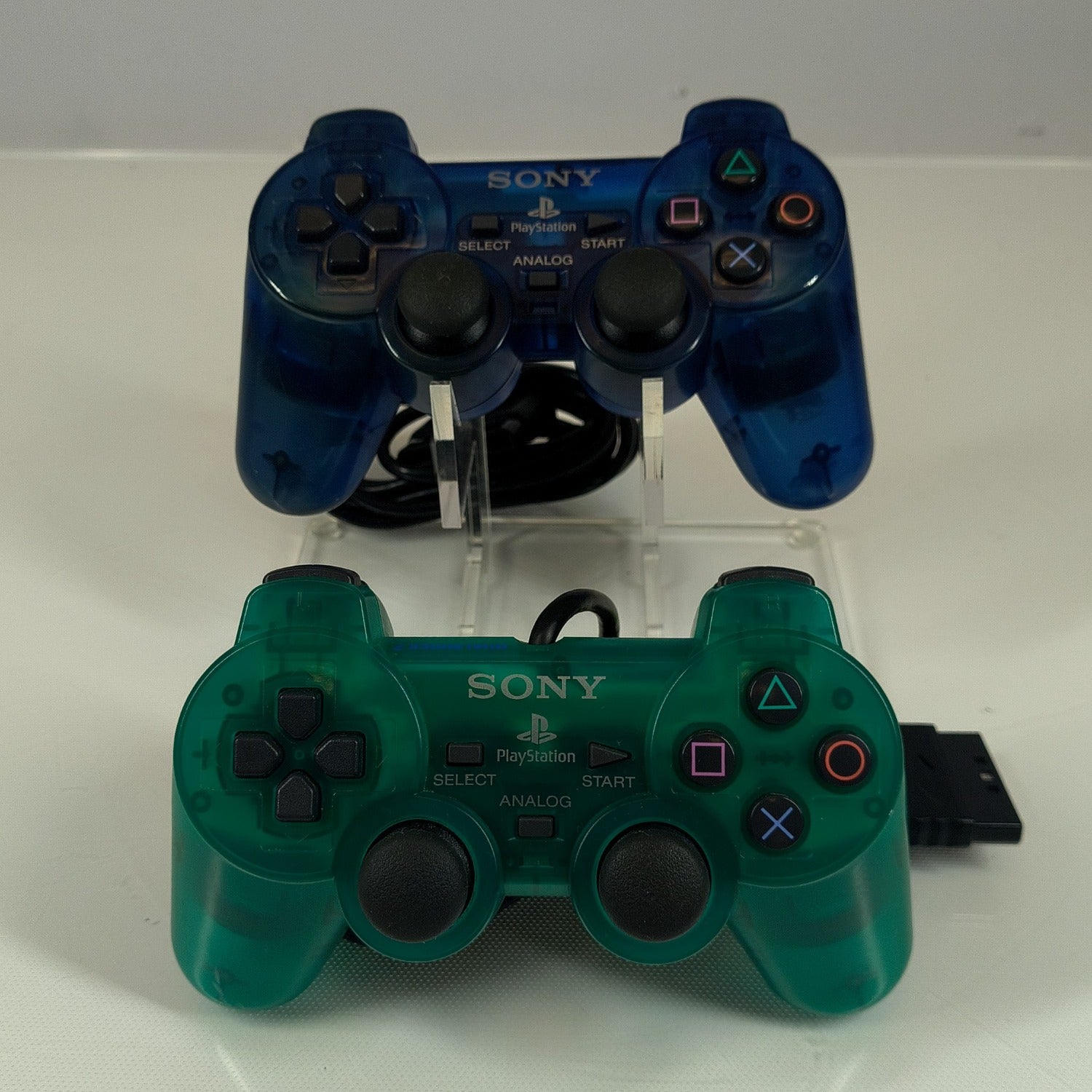 2x Sony PlayStation 2 PS2 DualShock 2 Wired Controllers Green & Blue S ...