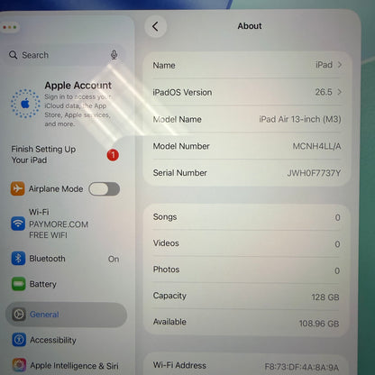 WiFi Only Apple iPad Air 13" M3 128GB Space Gray MCNH4LL/A