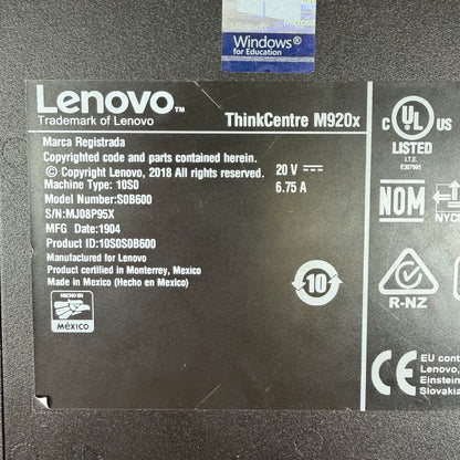 Lenovo ThinkCentre M920x S0B600 Core i7-8700T 8GB RAM 512GB SSD RX 650