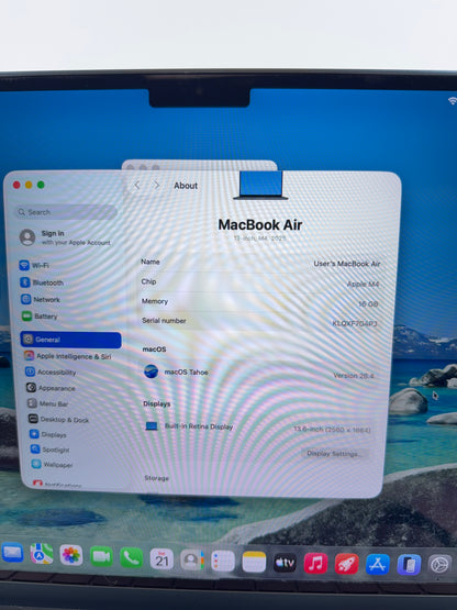 2025 Apple MacBook Air 13" M4 8C GPU 4.5GHz 16GB RAM 256GB SSD MW123LL/A